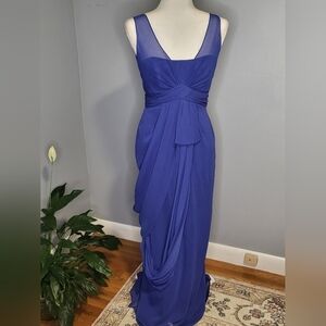 White By Vera Wang Blue Column Chiffon Bridesmaid Formal Drape Detail Gown Sz 2